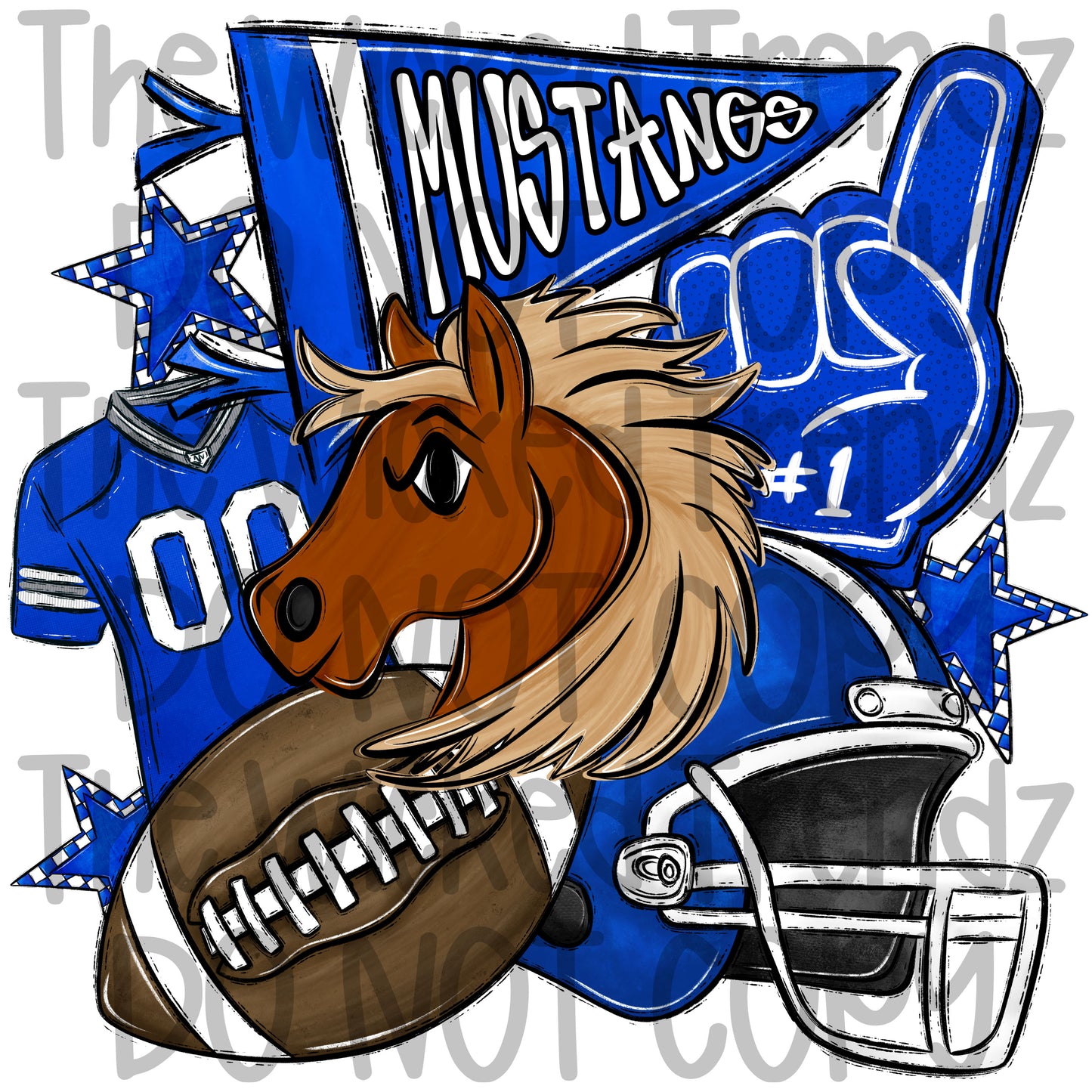Mustangs Blue Football Mascot Digital Design