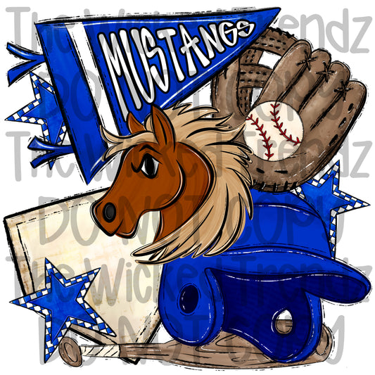 Mustangs Blue Baseball Team Mascot Digital Design