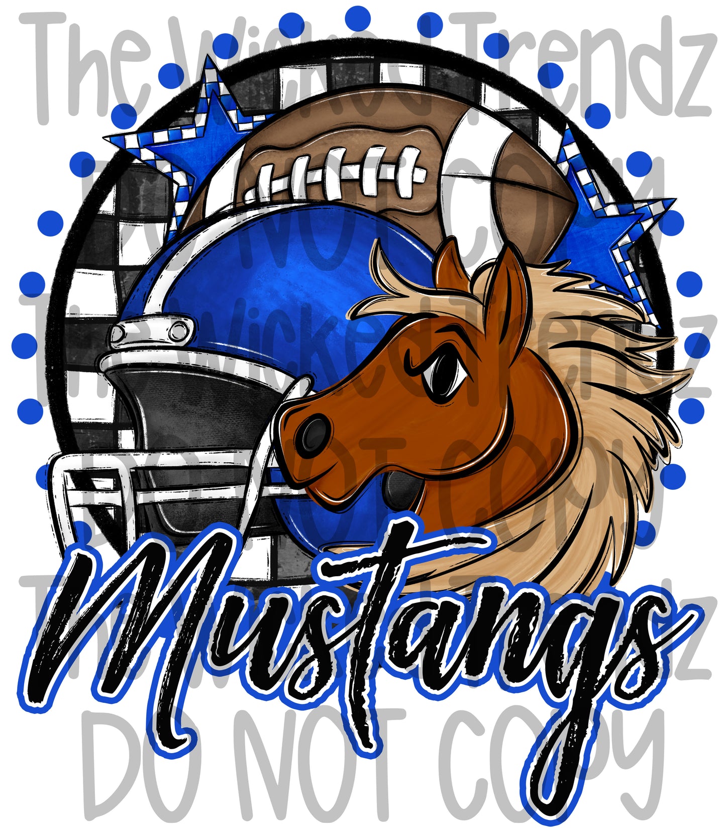 Mustangs Blue Football Mascot Digital Design