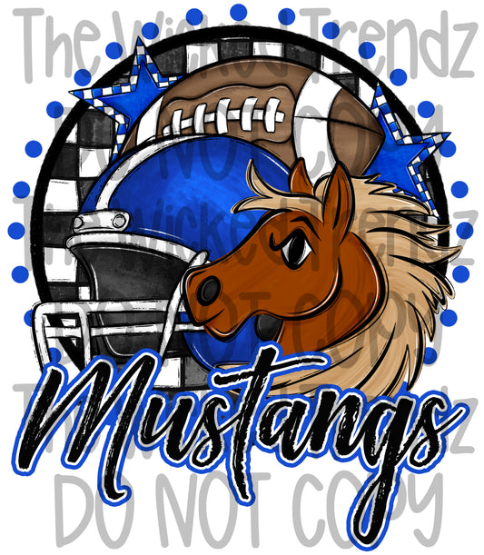 Mustangs Blue Football Team Mascot Digital Design