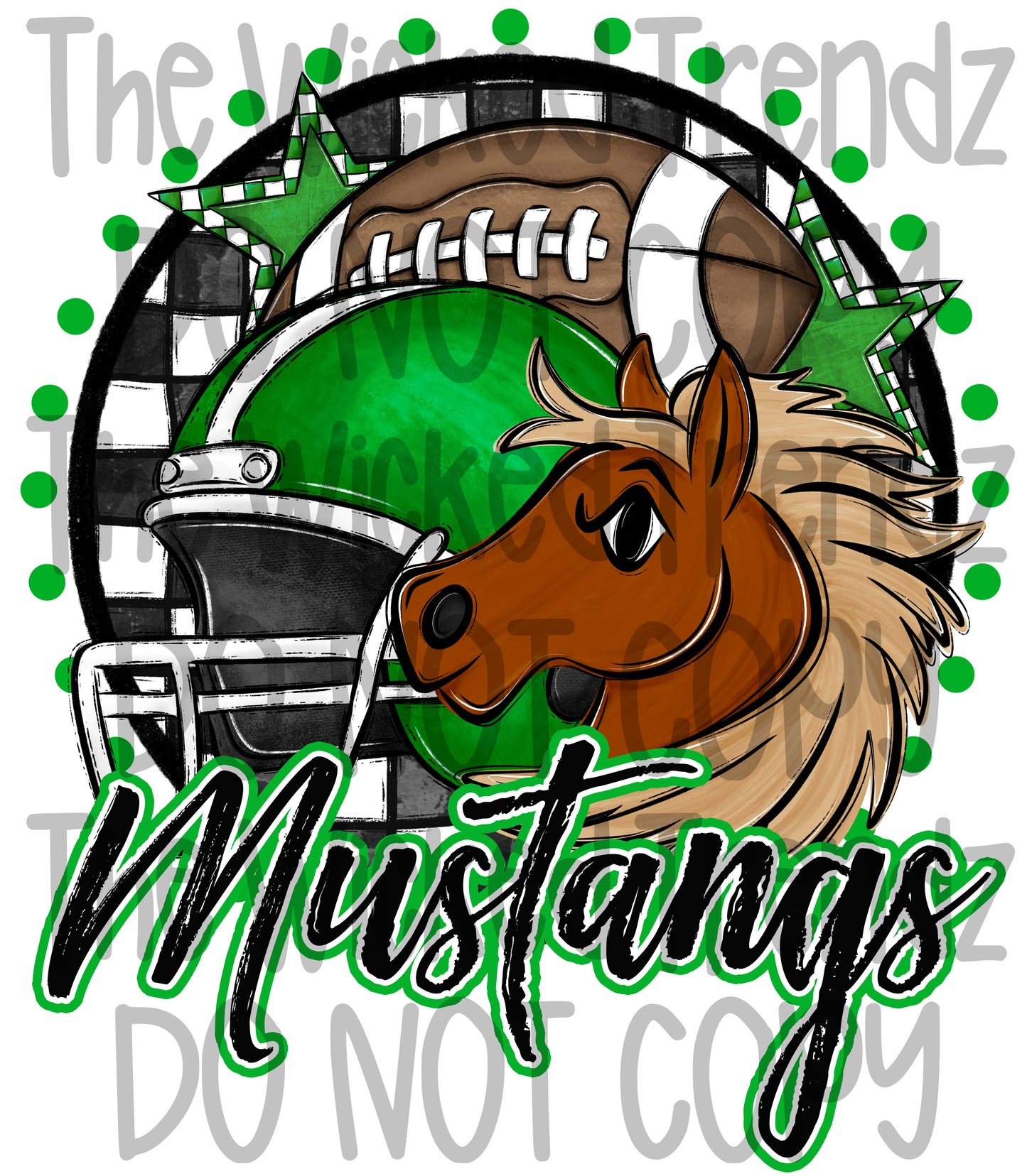 Mustangs Green Football Mascot Digital Design