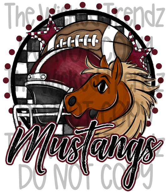 Mustang Maroon Football Team Mascot Digital Design