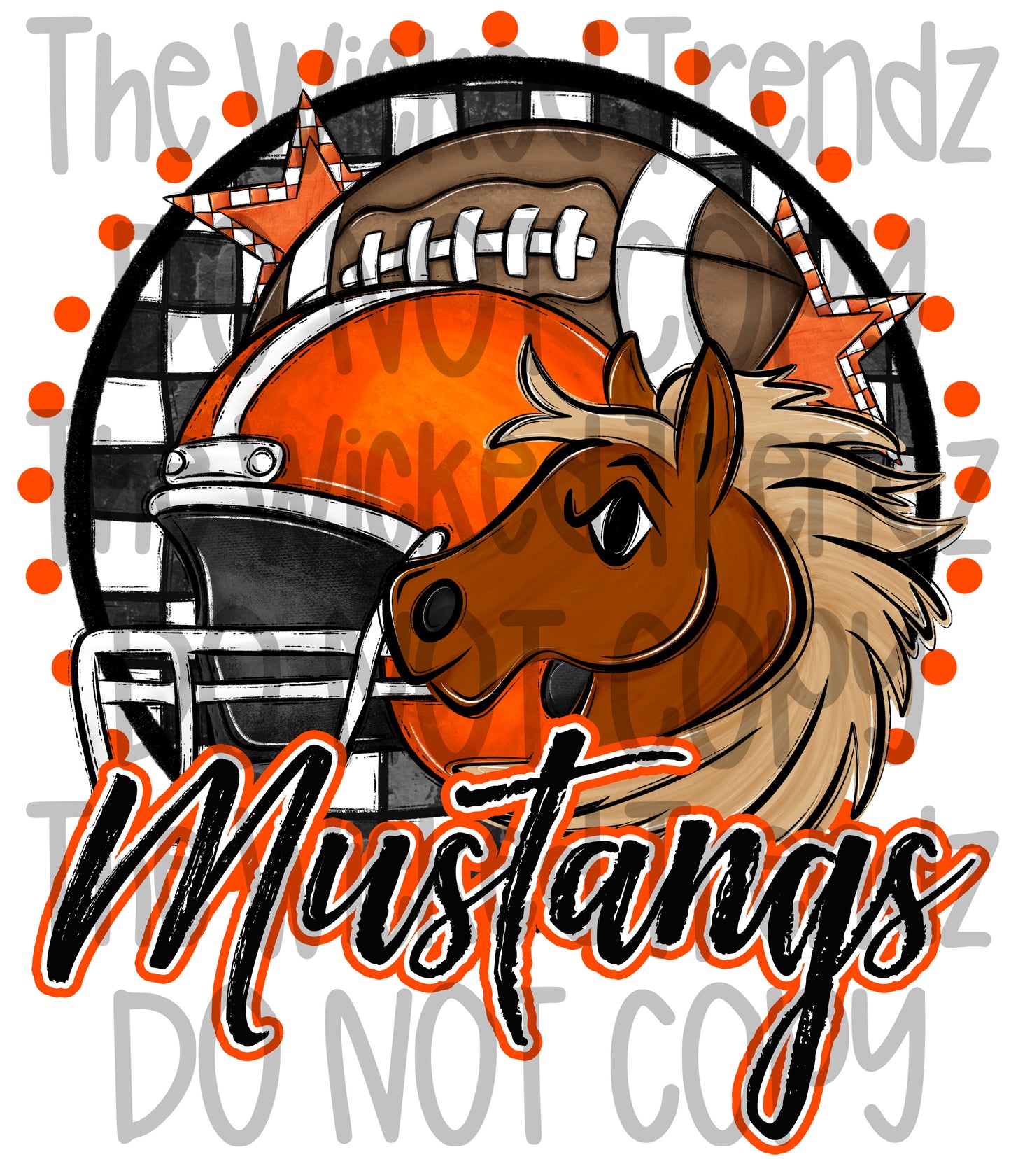 Mustangs Orange Football Mascot Digital Design