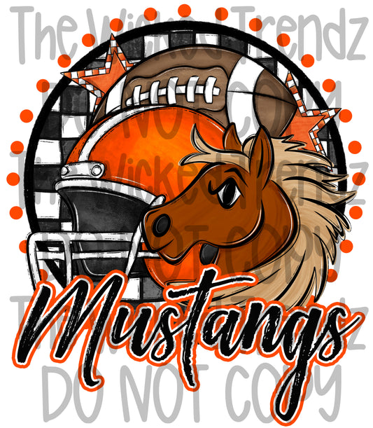 Mustangs Orange Football Team Mascot Digital Design