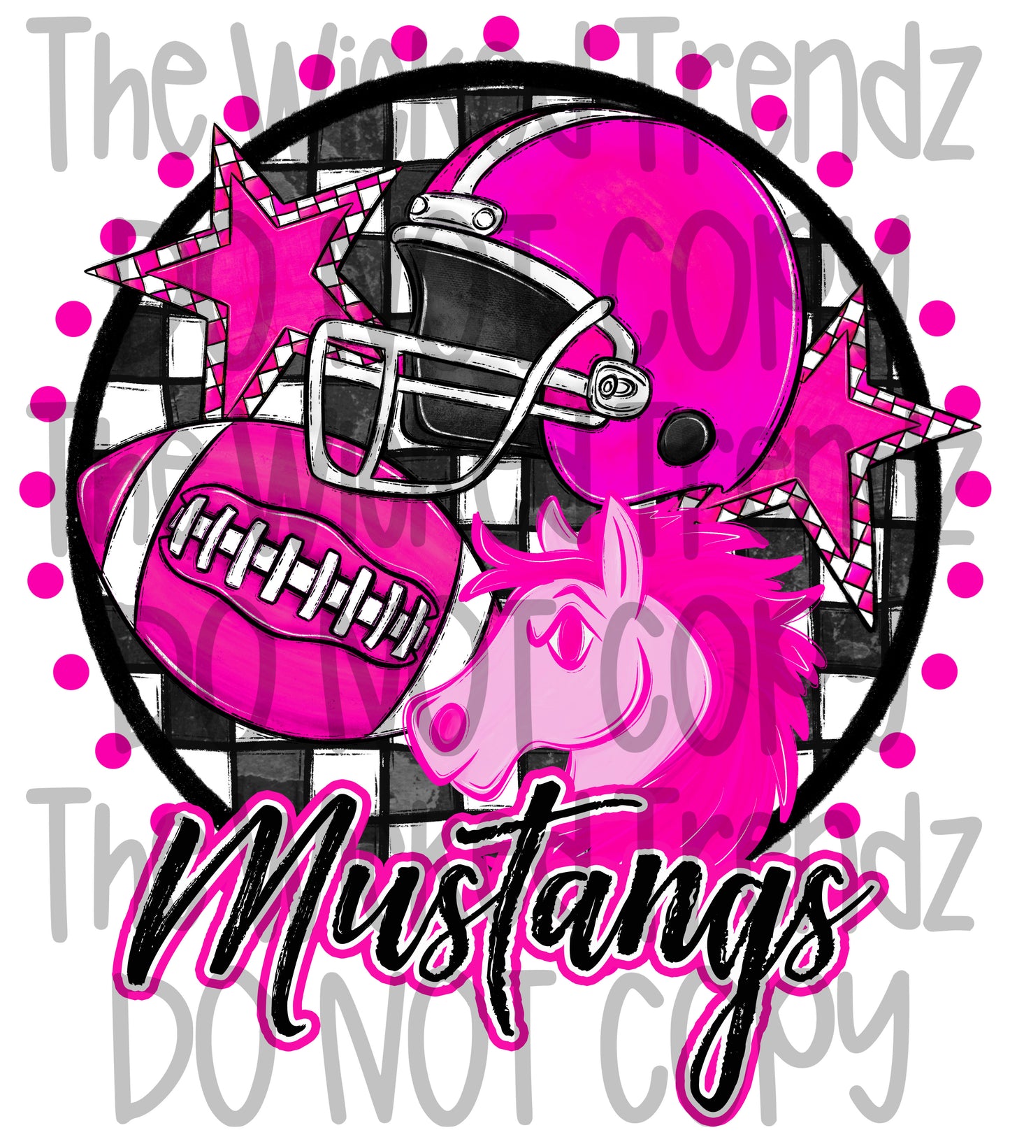 Mustangs Pink Out Football Cheer Mascot Digital Design October Awareness