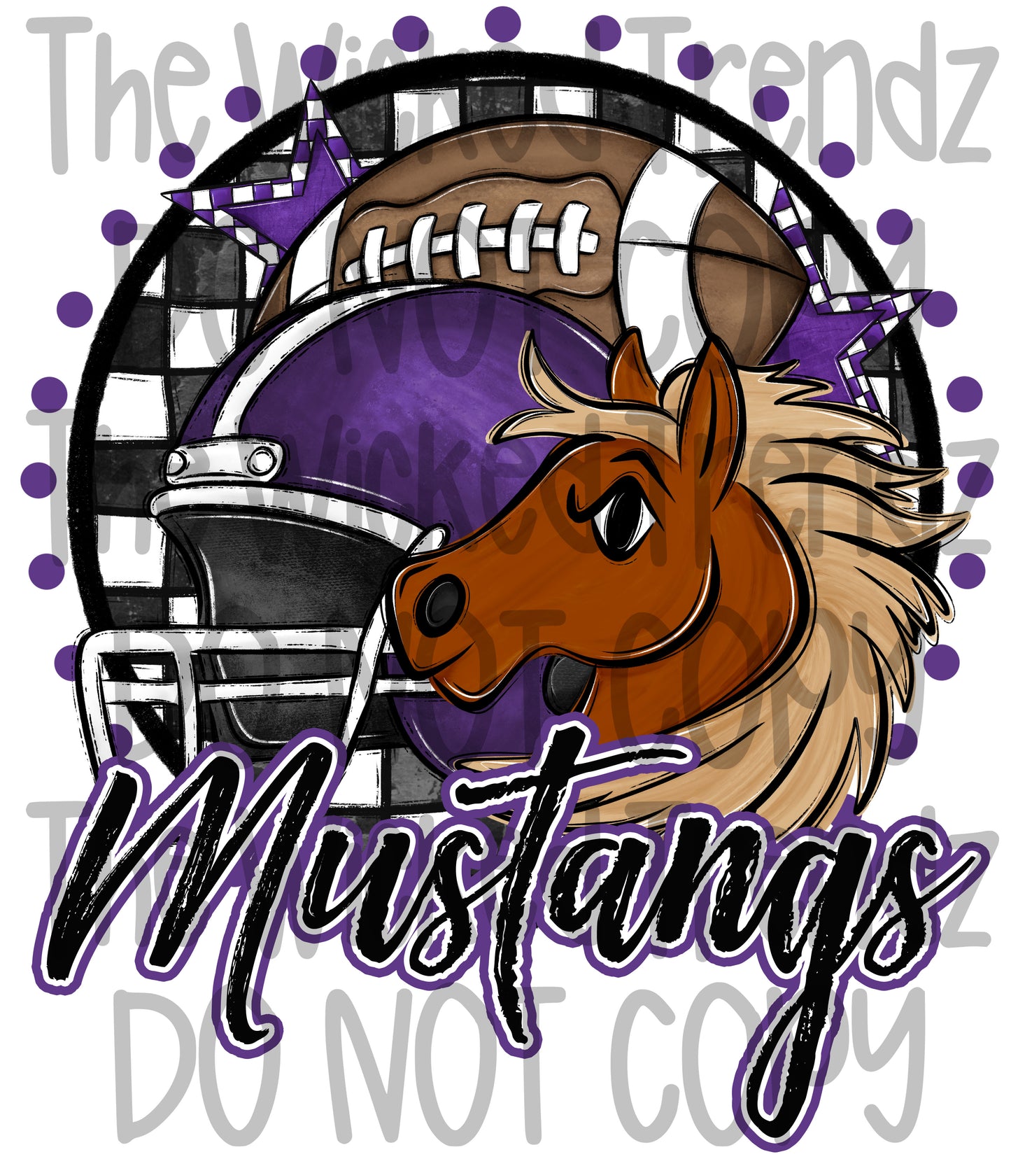 Mustangs Purple Football Mascot Digital Design