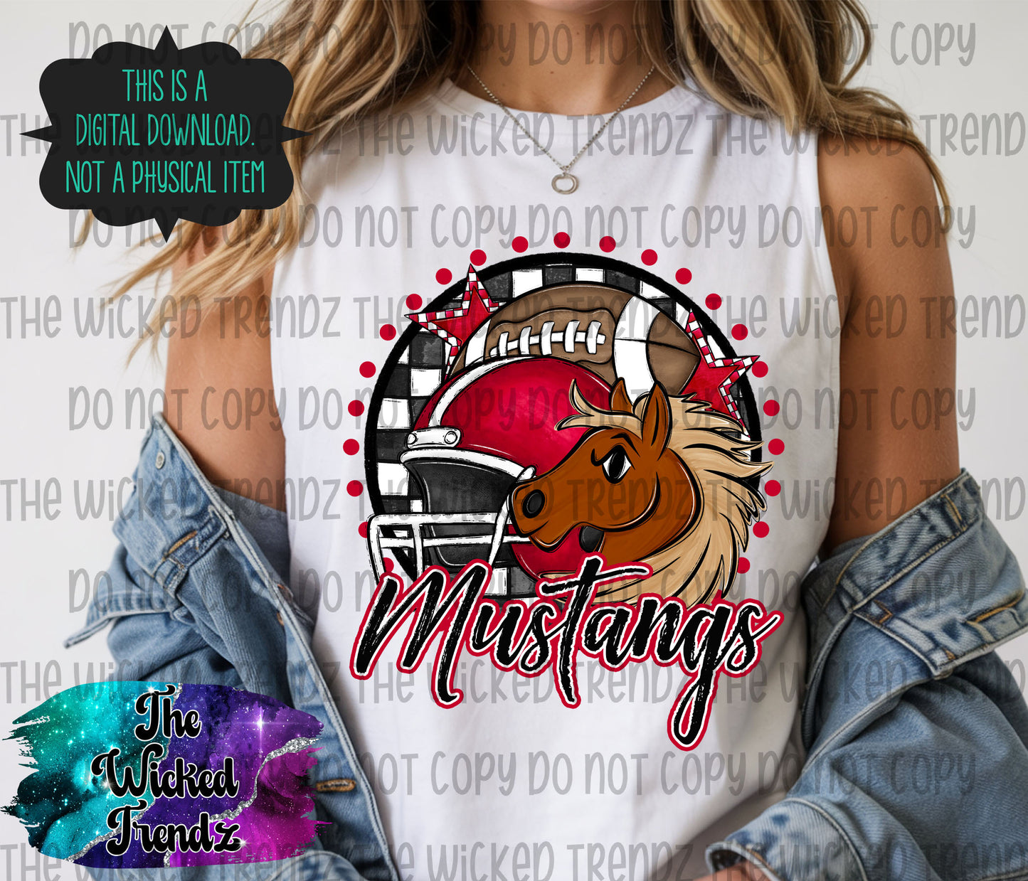 Mustangs Red Football Mascot Digital Design