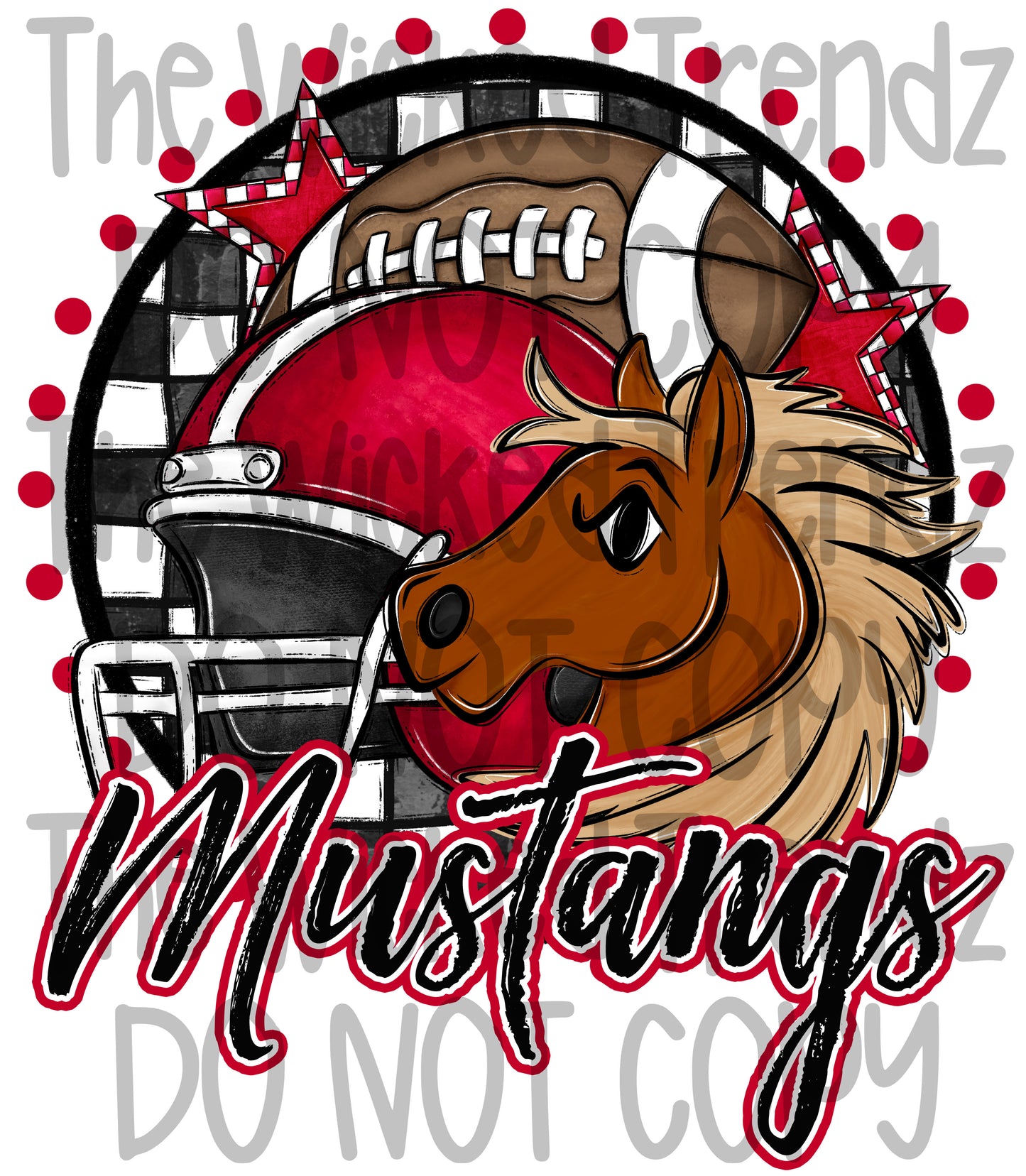 Mustangs Red Football Mascot Digital Design