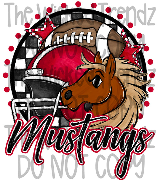 Mustangs Red Football Team Mascot Digital Design
