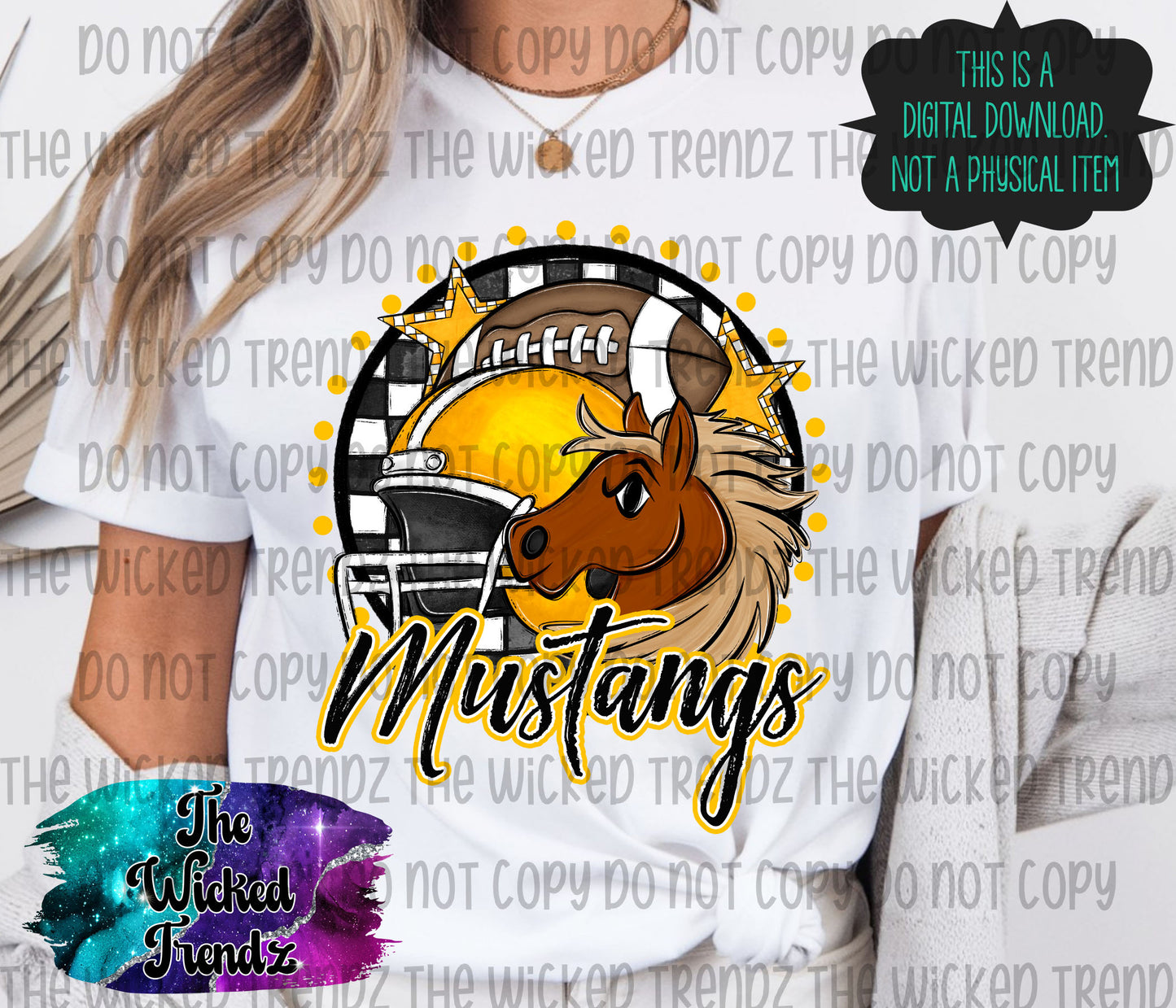 Mustangs Yellow Football Mascot Digital Design