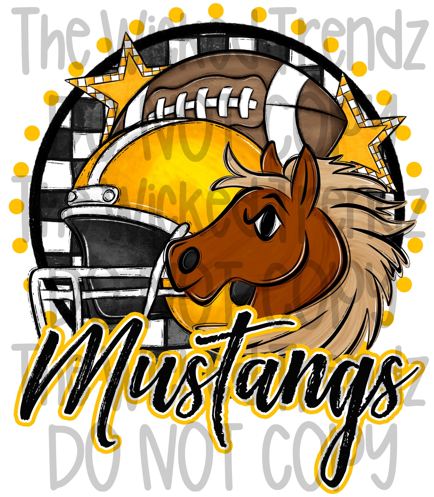 Mustangs Yellow Football Mascot Digital Design