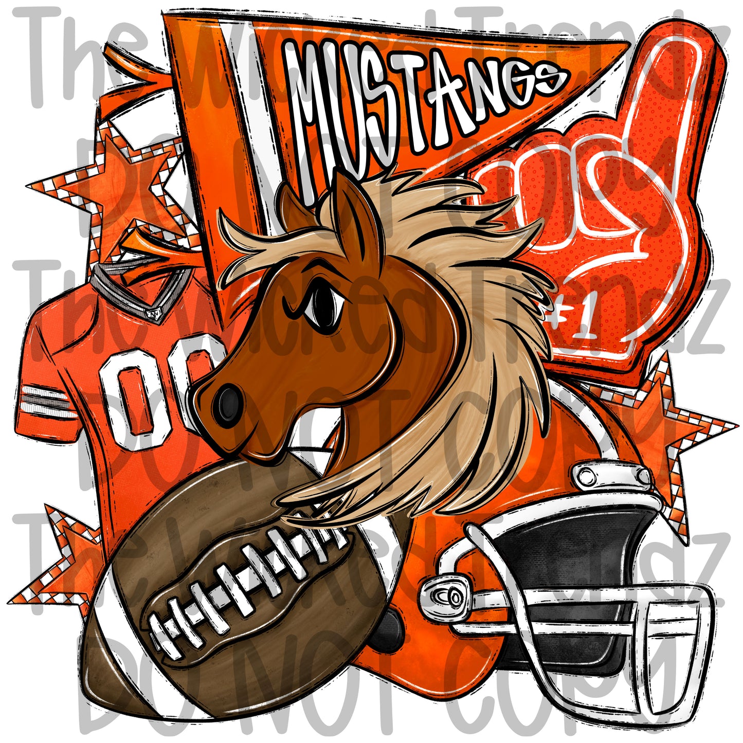 Mustangs Orange Football Mascot Digital Design