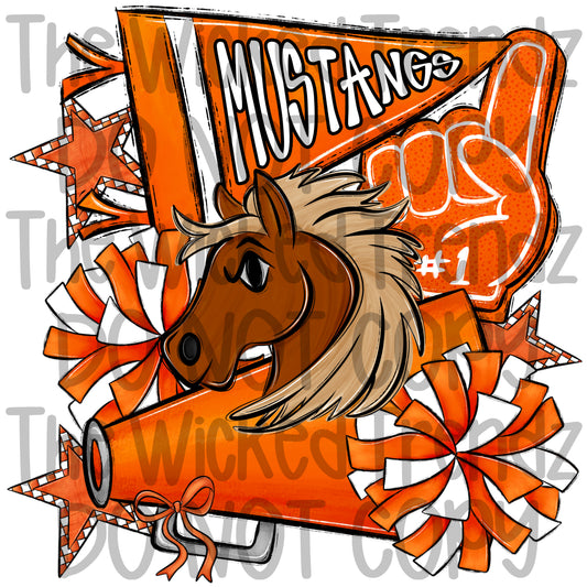 Mustangs Orange Cheer Cheerleading Cheerleader Mascot Digital Design Spirit Shirt Design