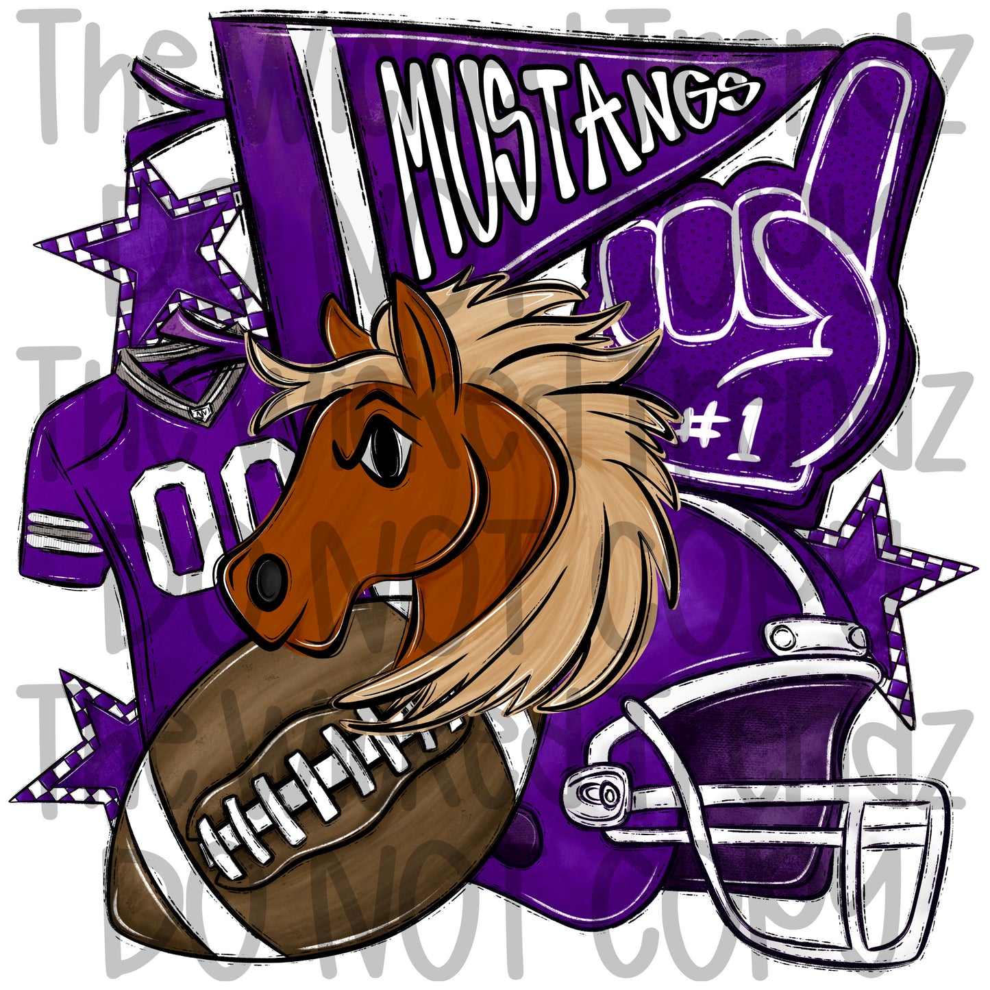 Mustangs Purple Football Mascot Digital Design