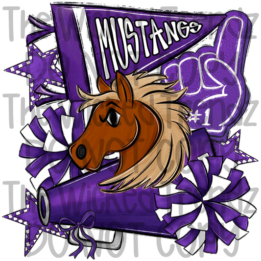 Mustangs Purple Cheer Cheerleading Cheerleader Mascot Digital Design Spirit Shirt Design