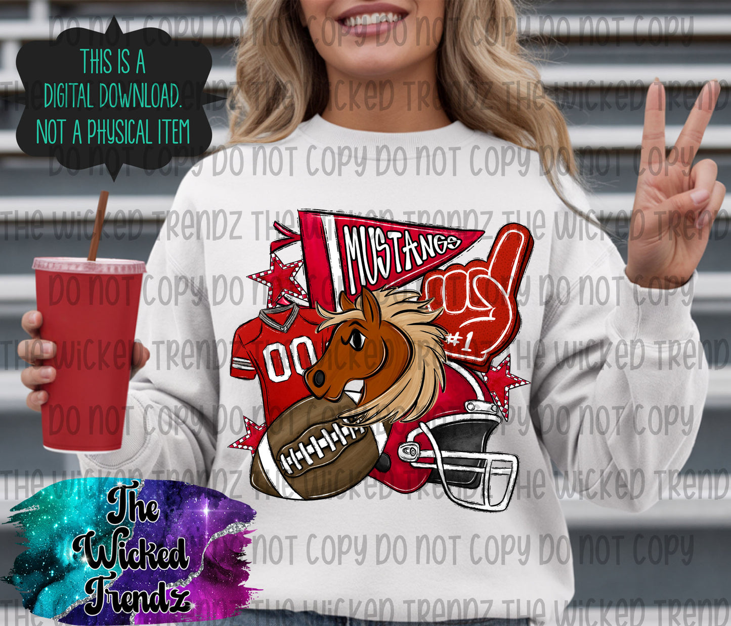 Mustangs Red Football Mascot Digital Design