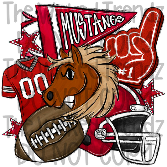 Mustangs Red Football Team Mascot Digital Design