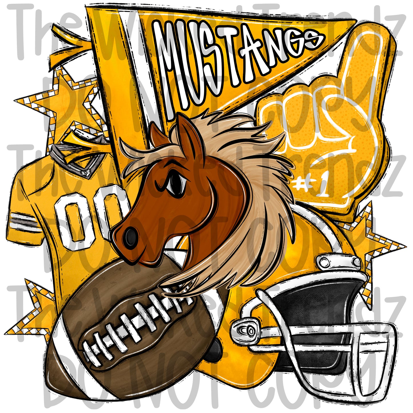 Mustangs Yellow Football Mascot Digital Design
