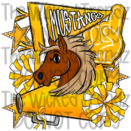 Mustangs Yellow Cheer Cheerleading Cheerleader Mascot Digital Design Spirit Shirt Design