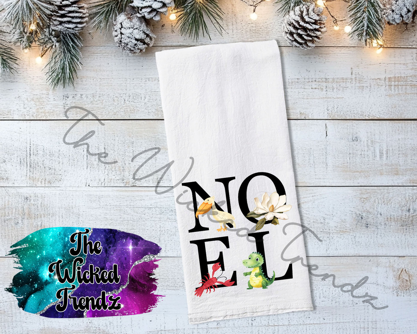 Louisiana Christmas Joyeux Noel Crawfish Alligator Pelican Tea Towel Kitchen Towel Flour Sack Towel Gift