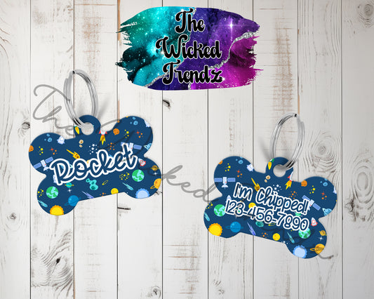 Outer Space Rocket Astronaut New Puppy Pet ID Dog Tag Personalized Custom Dog Name Phone Number