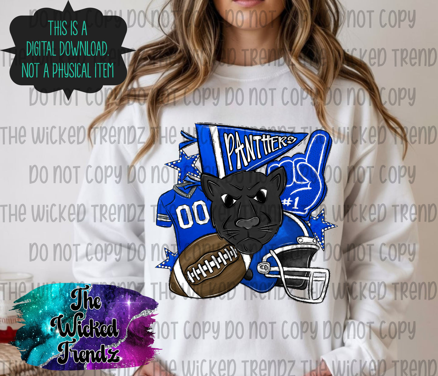 Panthers Blue Football Mascot Digital Design