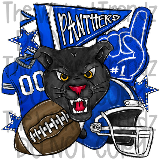 Panthers Blue Football Team Mascot Digital Design