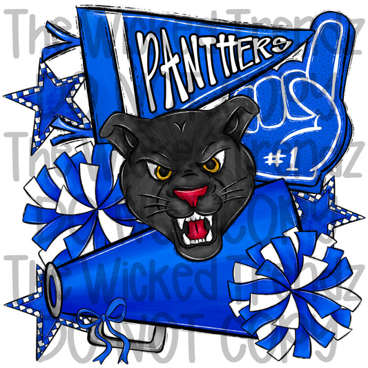 Panthers Blue Cheer Cheerleading Cheerleader Mascot Digital Design Spirit Shirt Design