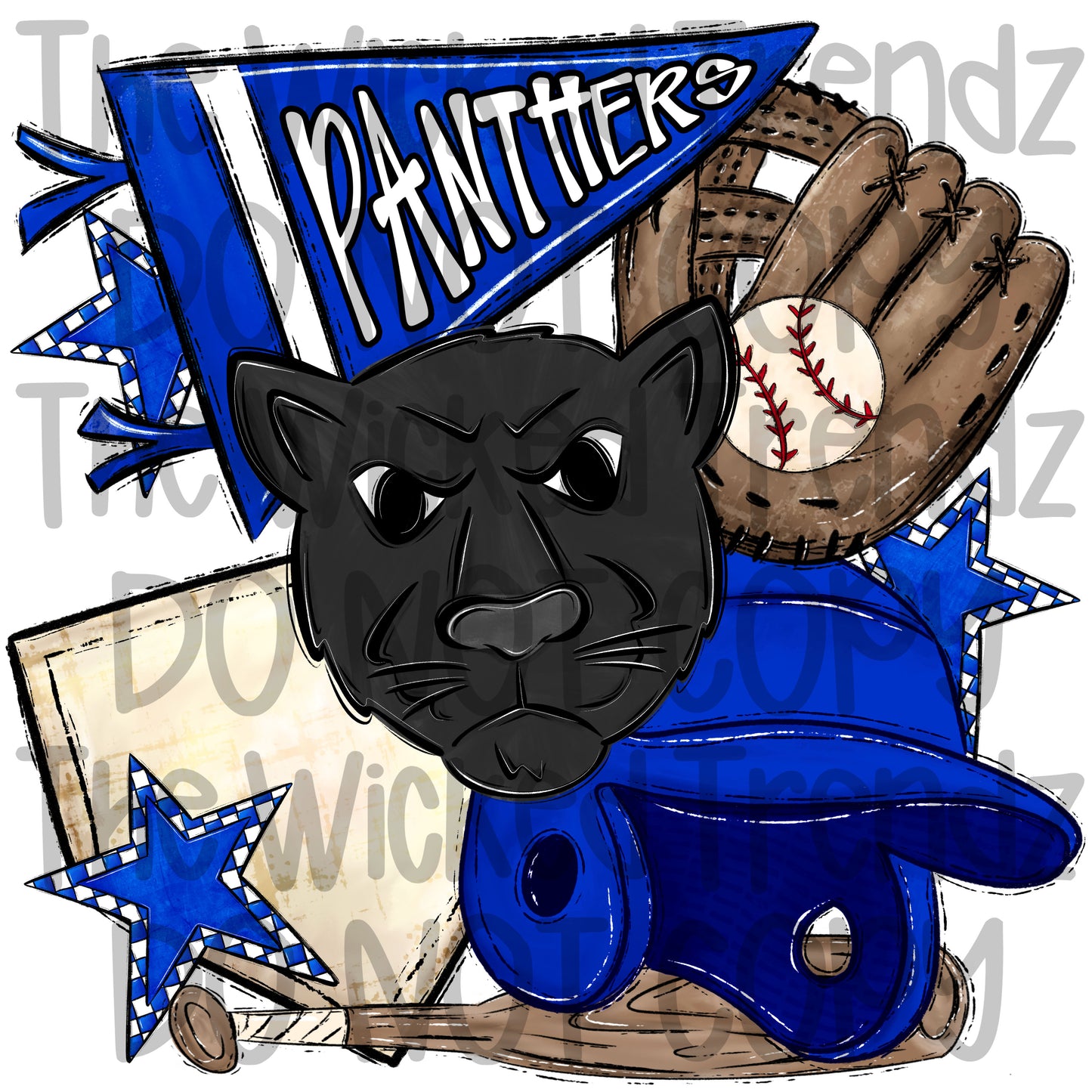 Panthers Blue Baseball Team Mascot Digital Design