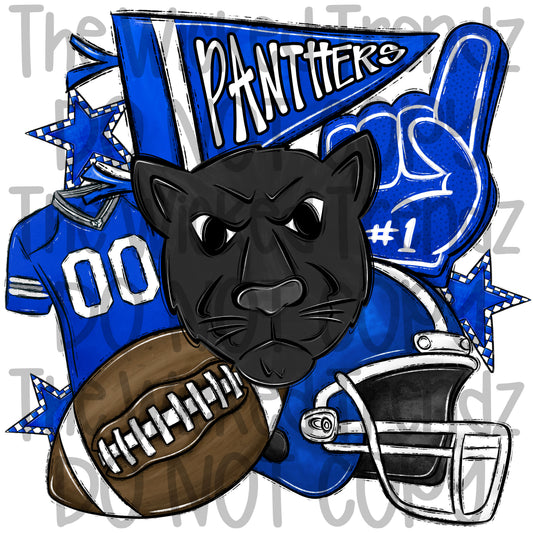 Panthers Blue Football Team Mascot Digital Design
