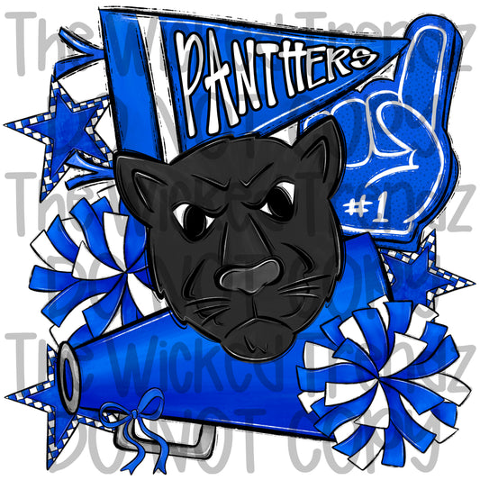 Panthers Blue Cheer Cheerleading Cheerleader Mascot Digital Design Spirit Shirt Design