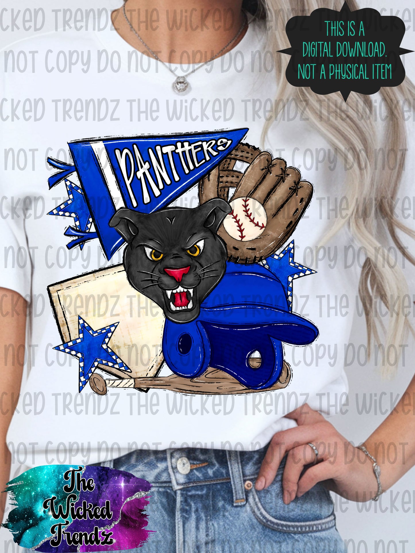 Panthers Blue Baseball Team Mascot Digital Design