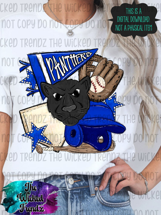 Panthers Blue Baseball Team Mascot Digital Design