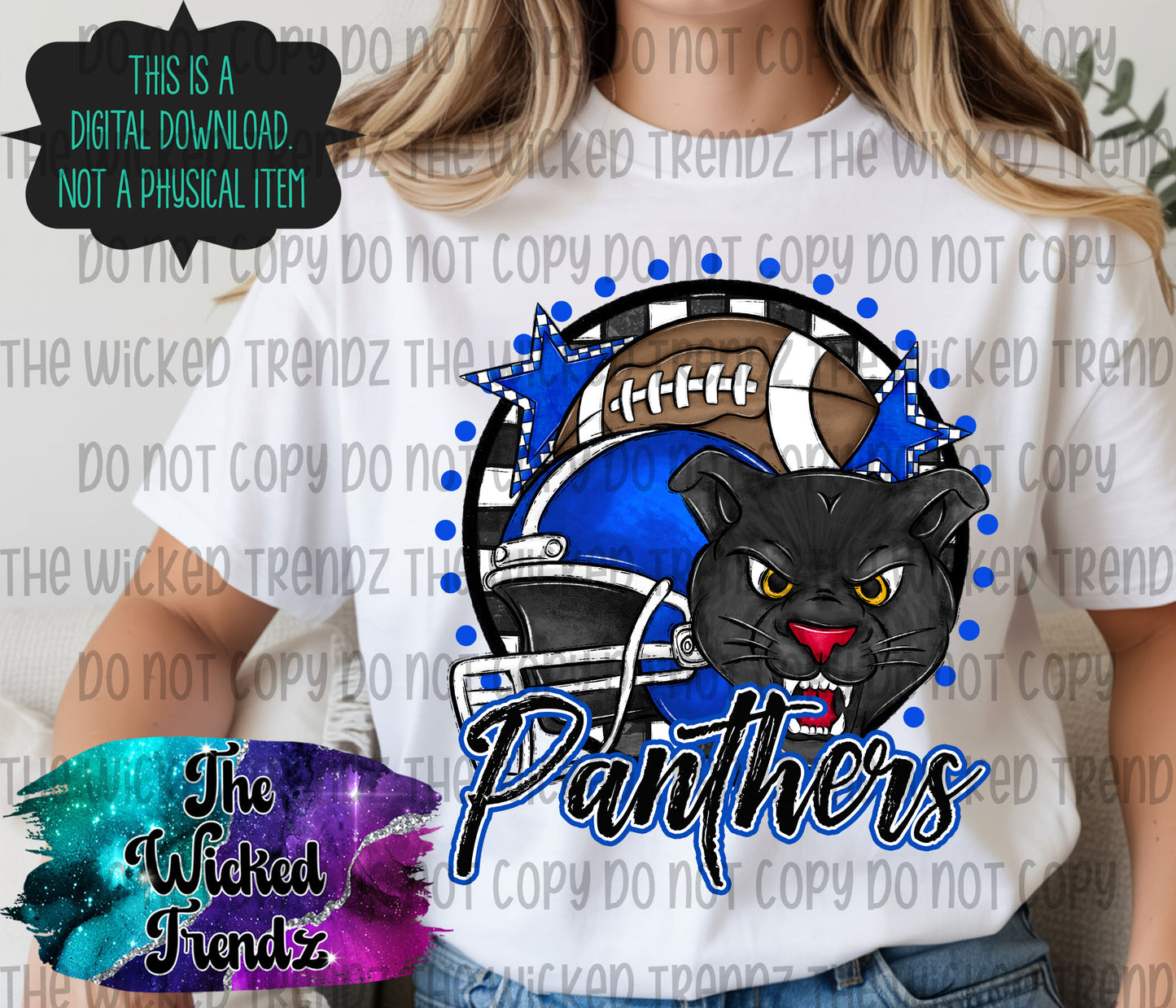 Panthers Blue Football Mascot Digital Design