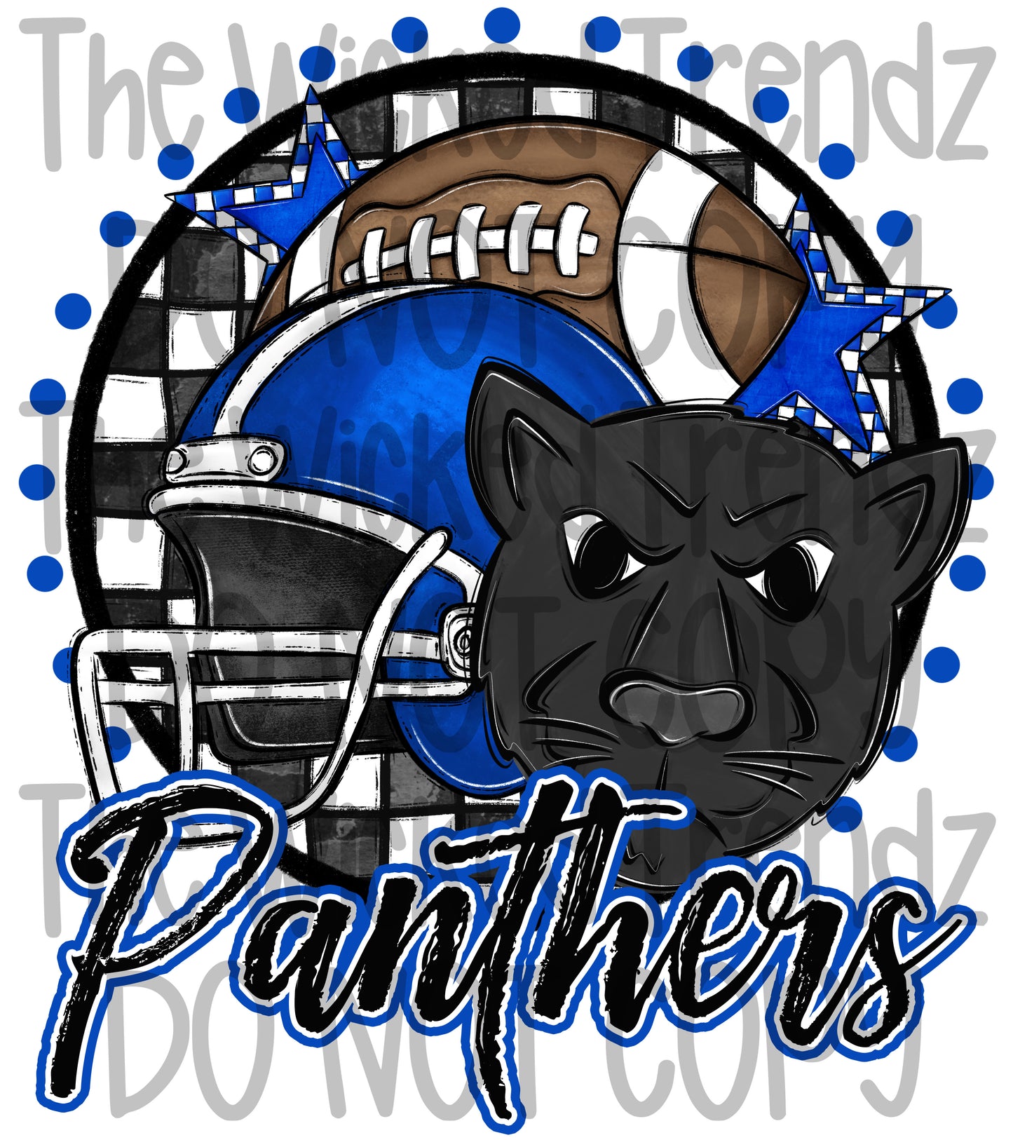 Panthers Blue Football Mascot Digital Design