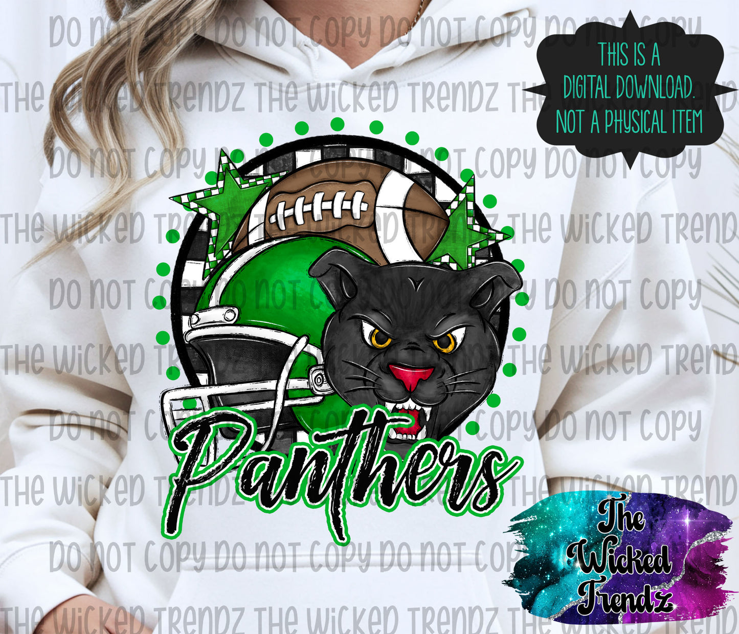 Panthers Green Football Mascot Digital Design