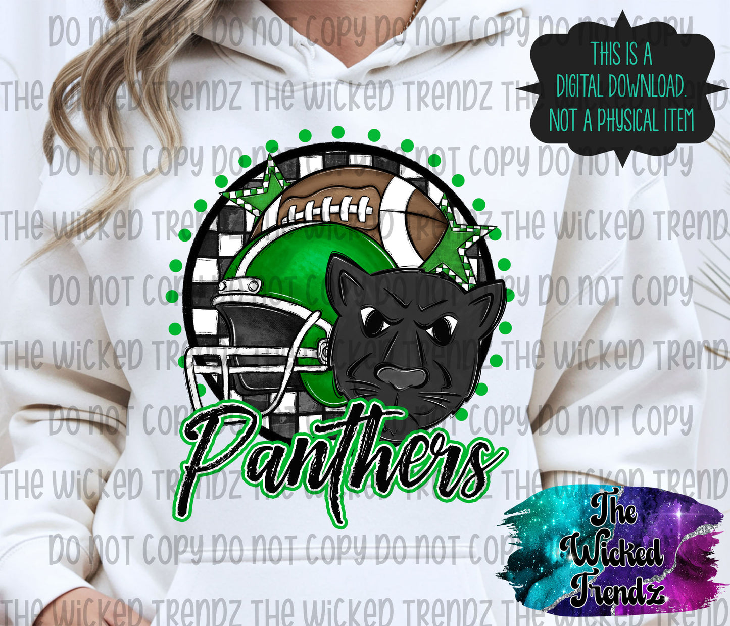 Panthers Green Football Mascot Digital Design