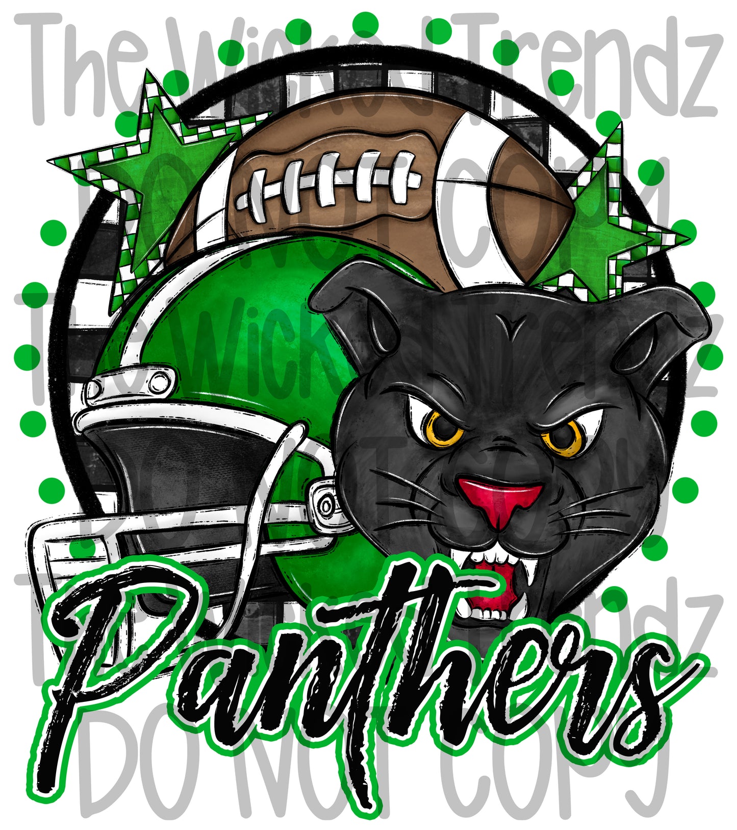 Panthers Green Football Mascot Digital Design