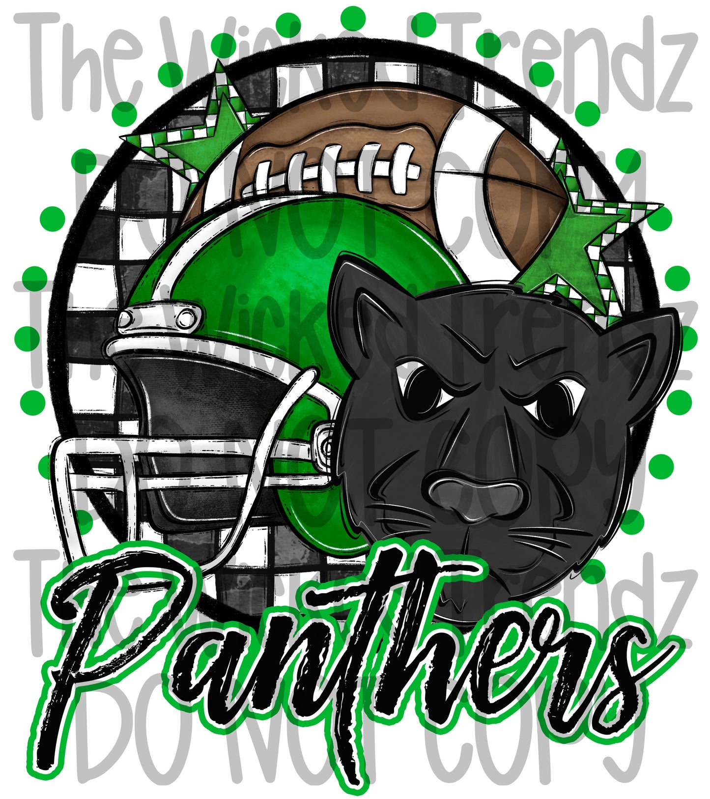 Panthers Green Football Mascot Digital Design