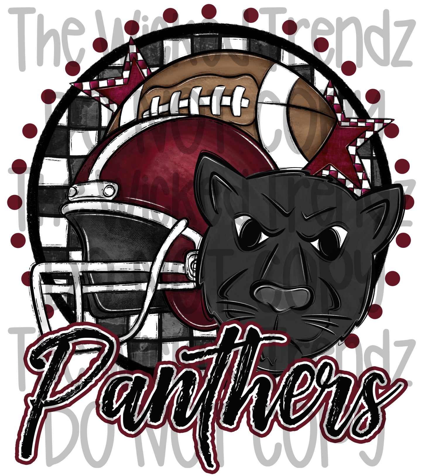 Panthers Maroon Football Mascot Digital Design