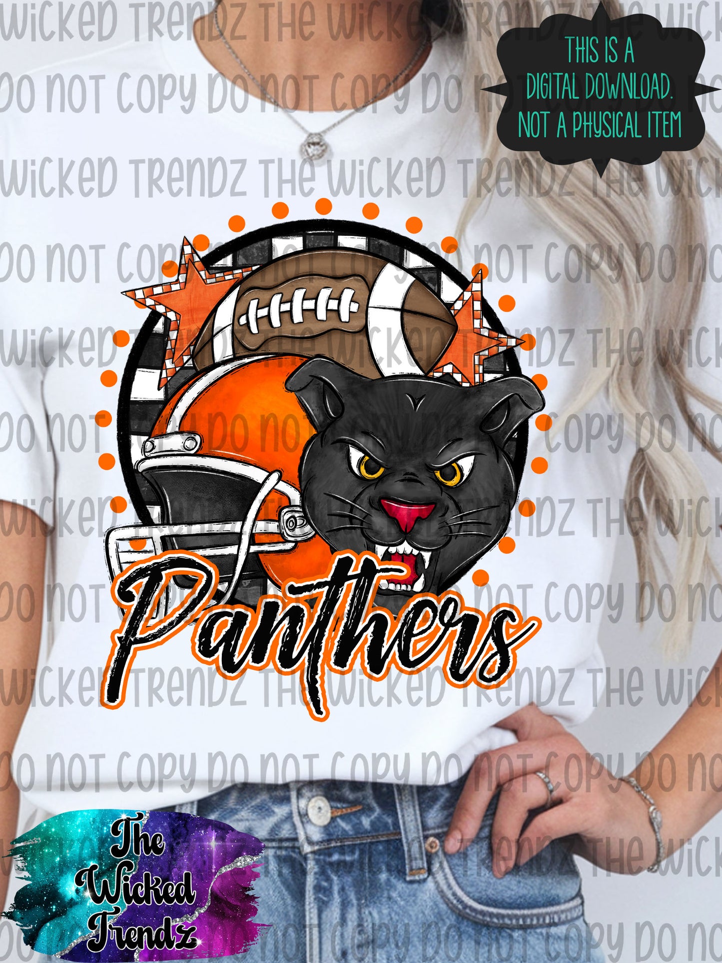 Panthers Orange Football Mascot Digital Design