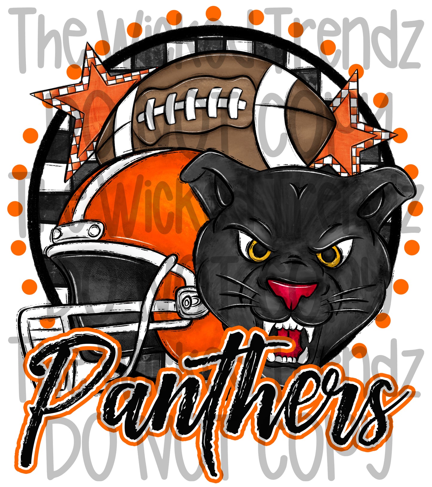 Panthers Orange Football Mascot Digital Design