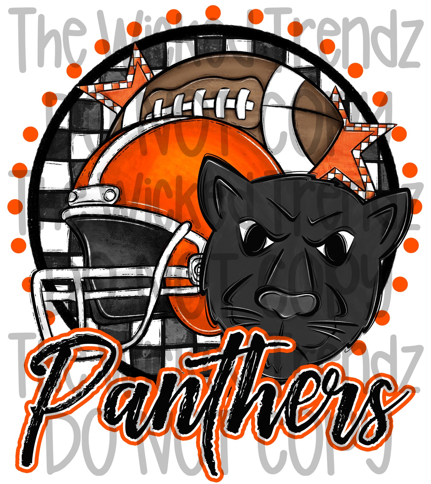 Panthers Orange Football Mascot Digital Design