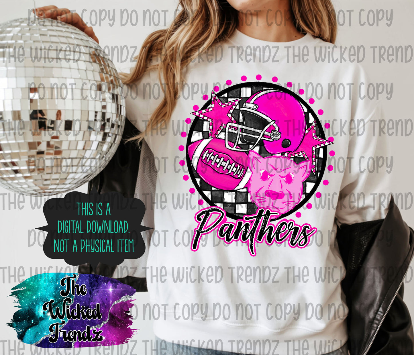 Panthers Pink Out Football Cheer Mascot Digital Design October Awareness