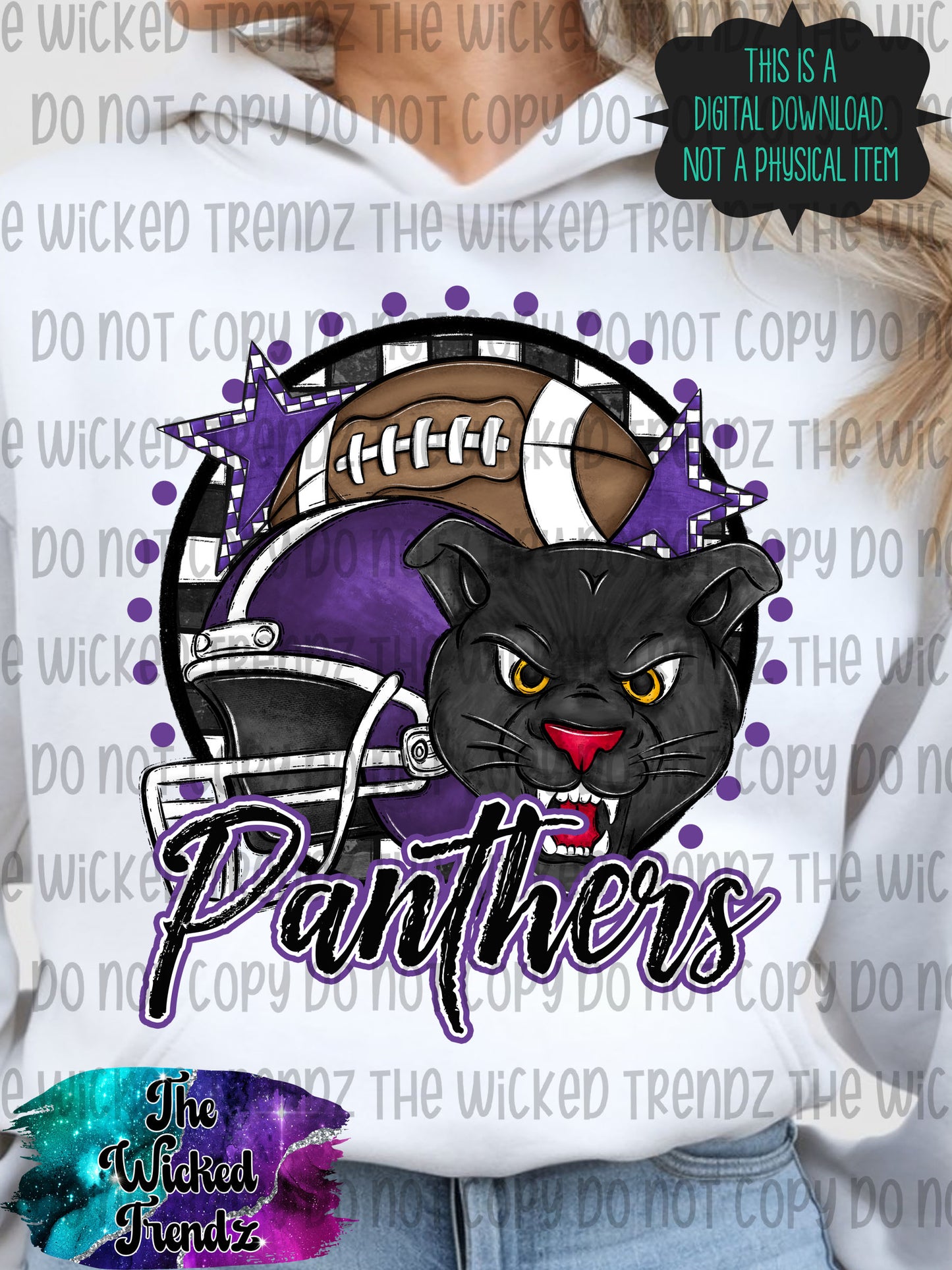 Panthers Purple Football Mascot Digital Design