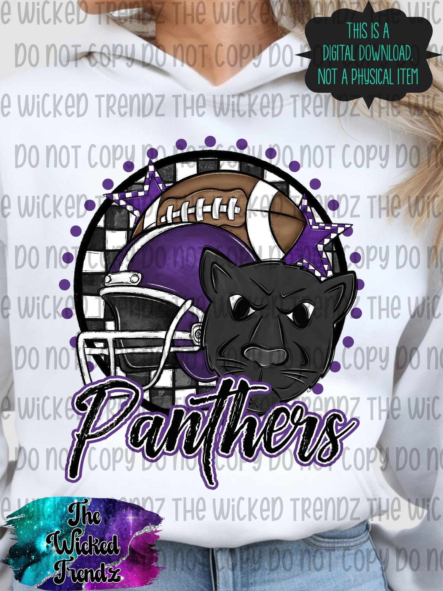 Panthers Purple Football Mascot Digital Design