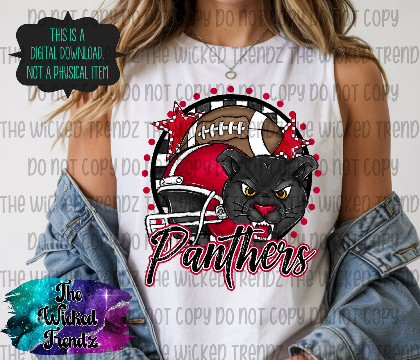 Panthers Red Football Mascot Digital Design