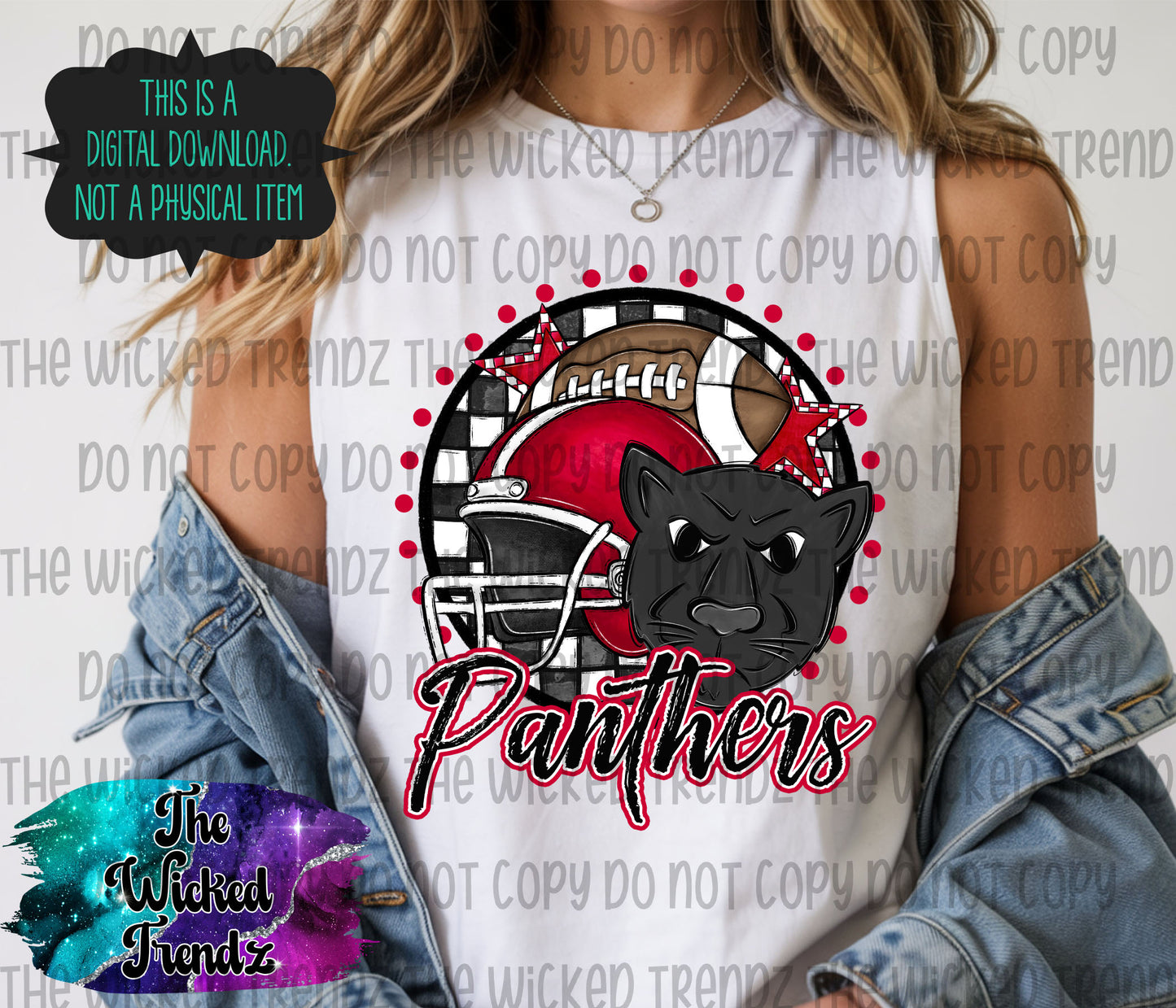 Panthers Red Football Mascot Digital Design