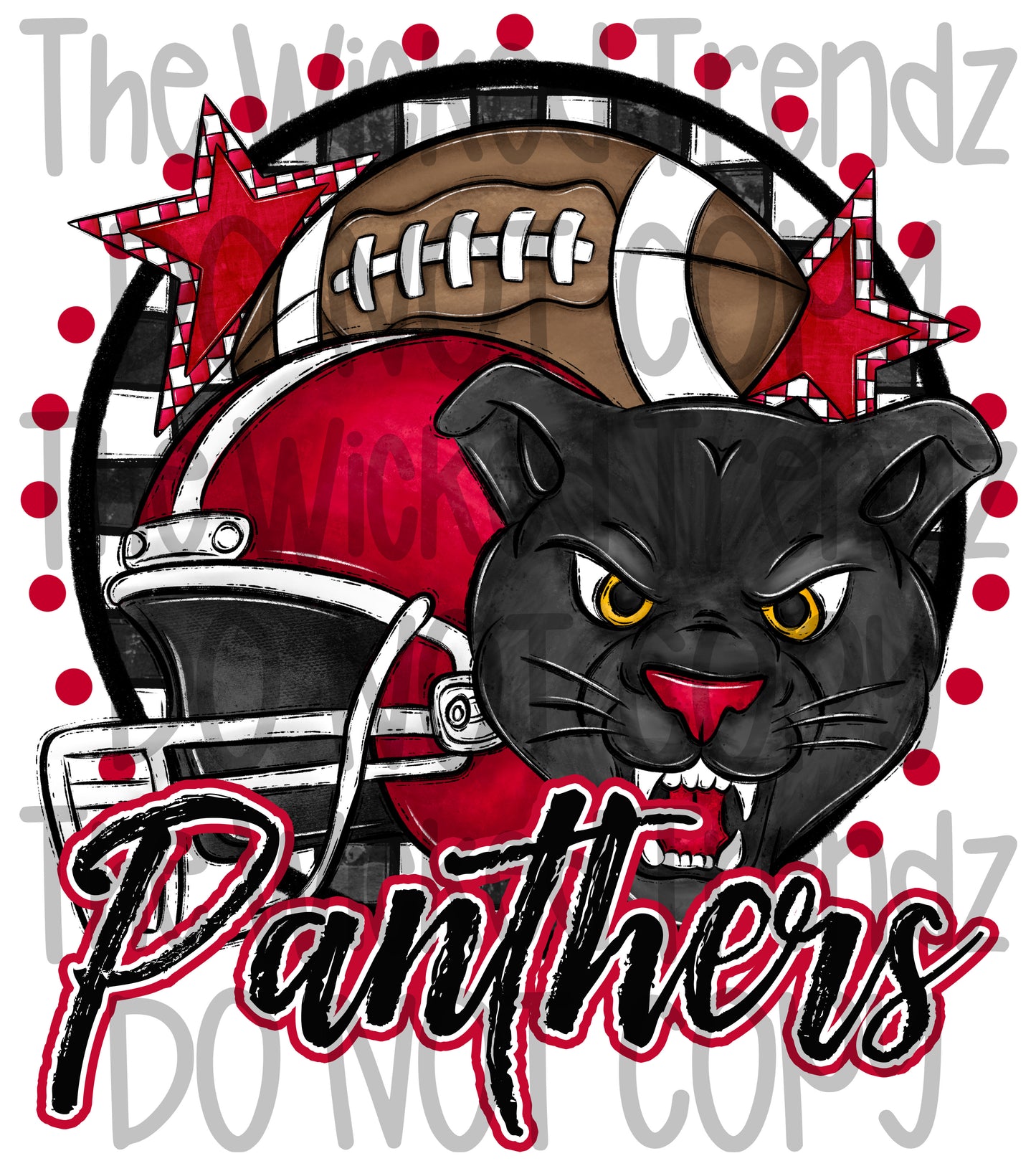 Panthers Red Football Mascot Digital Design
