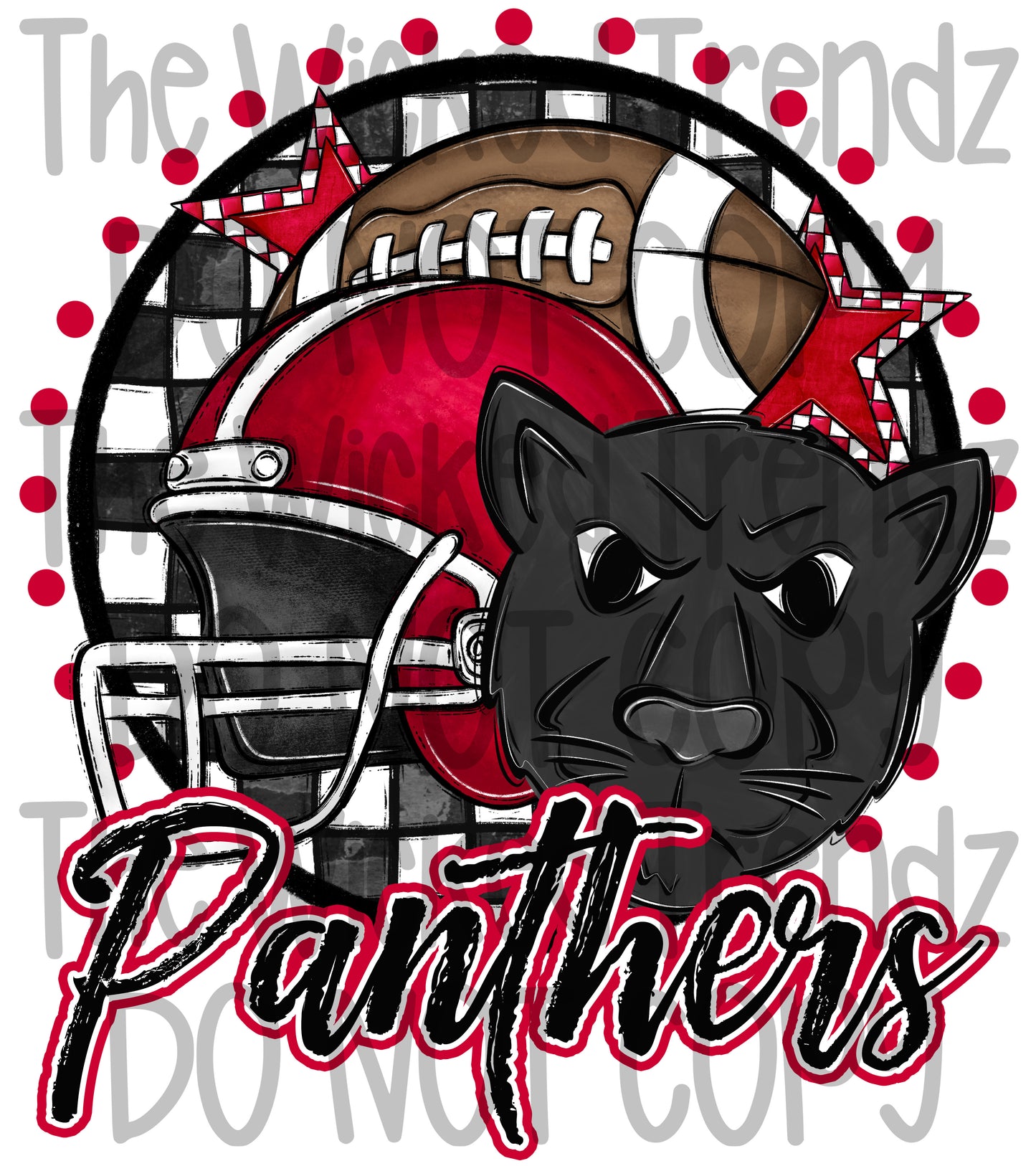Panthers Red Football Mascot Digital Design